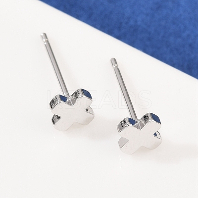 Brass Cross Stud Earrings for Women EJEW-G441-06C-P-1