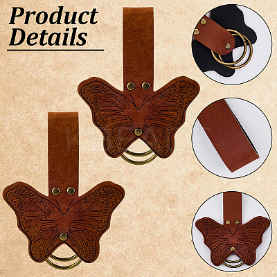 Butterfly Shape PU Leather Medieval Belt Pendant. with Alloy Ring HJEW-WH20012-09B-1