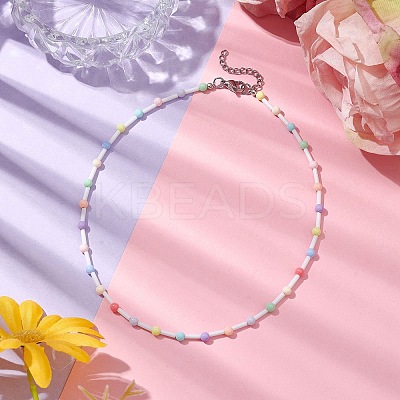 Acrylic and Glass Round Bead Necklaces NJEW-JN04876-1