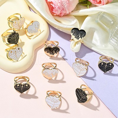 12Pcs 6 Styles Heart Golden Alloy Enamel Scarf Buckle Ring AJEW-CJ0001-34-1