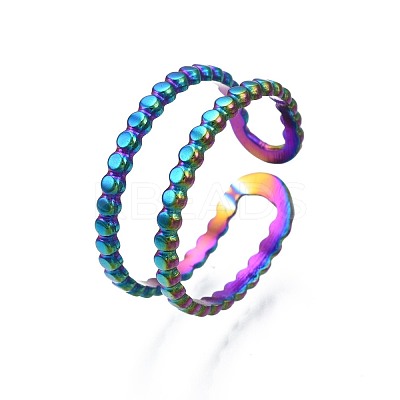 304 Stainless Steel Double Line Wrap Cuff Ring RJEW-N038-089-1