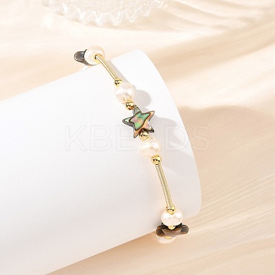 Natural Paua Shell & Potato Pearl Beaded Stretch Bracelets BJEW-JB14172-02-1
