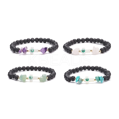 Natural Lava Rock & Gemstone Beaded Stretch Bracelet BJEW-JB08531-1