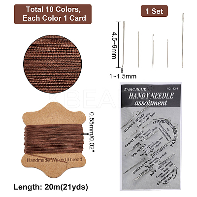 10 Cards 10 Colors Round Waxed Nylon Cord Sets YC-PH0002-42-1