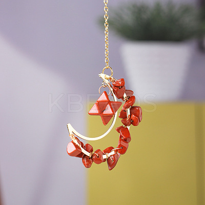 Natural Red Jasper Chip Wire Wrapped Metal Moon Hanging Ornaments PW-WG29186-02-1