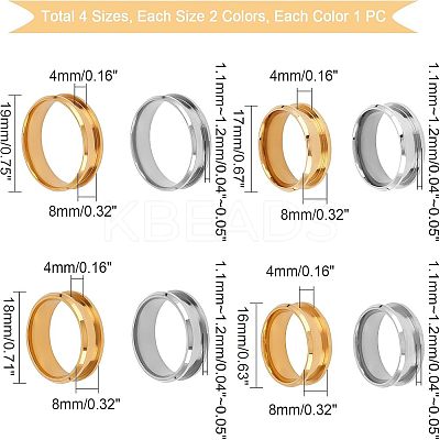 8Pcs 8 Style 201 Stainless Steel Grooved Finger Ring Settings MAK-UN0001-37-1