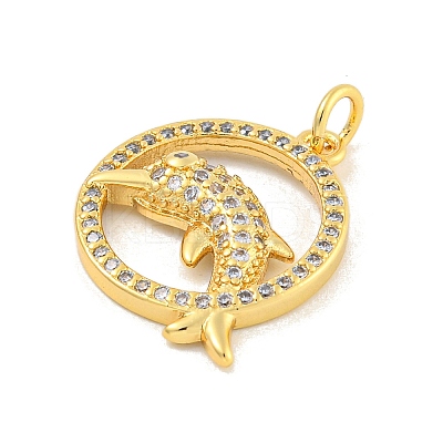 Rack Plating Brass Micro Pave Clear Cubic Zirconia Pendants KK-K341-58G-1