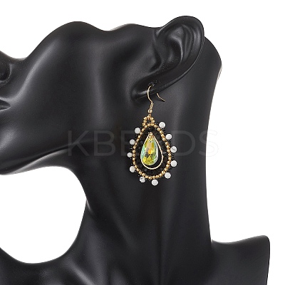 Teardrop Seed Beads & Glass Woven Dangle Earrings EJEW-MZ00682-01-1