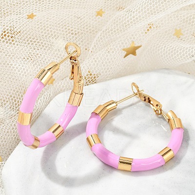 PVD Vacuum Plating 201 Stainless Steel Enamel Hoop Earrings for Women EJEW-B016-33I-1