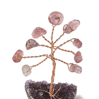 Natural Strawberry Quartz Chips Tree of Life Decorations DJEW-P022-03A-08-1