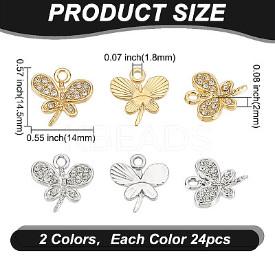 48Pcs 2 Colors Rack Plating Eco-friendly Alloy Crystal Rhinestone Butterfly Charms FIND-HY0003-77-1