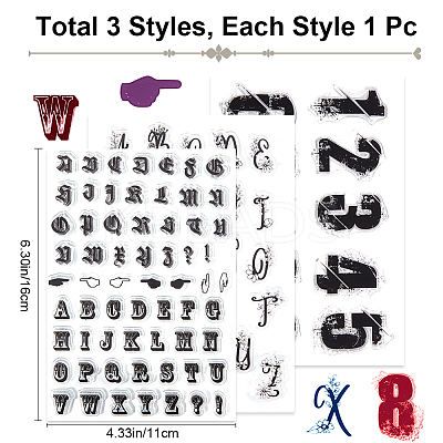 3Pcs 3 Styles Letter Number Clear Silicone Stamps DIY-CP0009-76-1