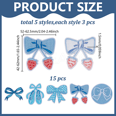 15Pcs 5 Styles Bowknot Theme Self Adhesive Computerized Embroidery Cloth Iron on/Sew on Patches DIY-AR0004-84-1
