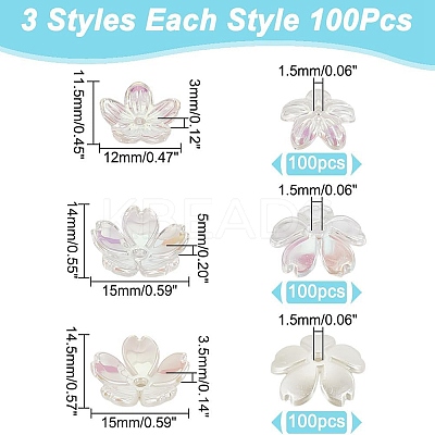300Pcs 3 Styles Transparent & Opaque Acrylic Flower Bead Caps MACR-AR0001-25-1