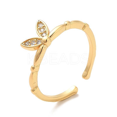 Clear Cubic Zirconia Bowknot Open Cuff Ring KK-H434-18G-1