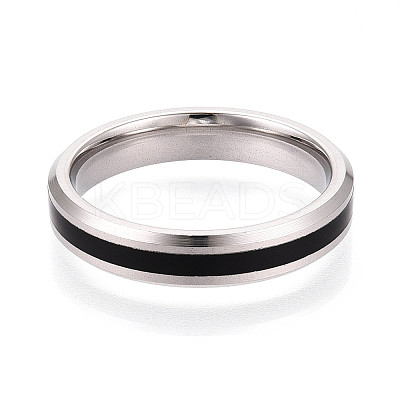 Black Enamel Grooved Line Finger Ring RJEW-I089-24A-1-1