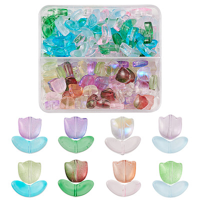 160Pcs 12 Style Spray Painted Transparent Glass Beads GLAA-FS0001-54-1