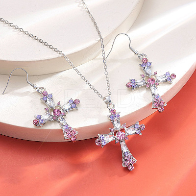 Bohemian Style Cross Alloy Rhinestone Pendant Necklace & Dangle Earrings Sets FS-WGD7F08-01-1