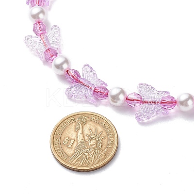 Acrylic Butterfly & Plastic Pearl Braided Beaded Necklace for Women NJEW-JN04053-1