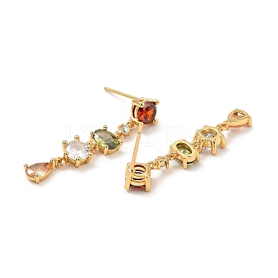 Colorful Cubic Zirconia Chain Dangle Stud Earrings EJEW-G297-10G-1