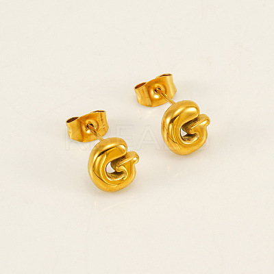 Chunk Letter 304 Stainless Steel Stud Earrings for Women LS-EJEW-G386-01G-G-1