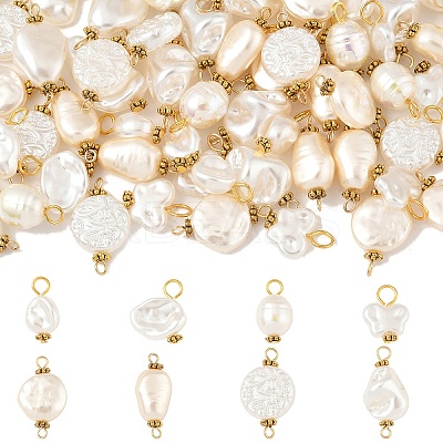 80Pcs 8 Styles ABS Plastic Imitation Pearl Pendants & Connector Charms PALLOY-YW00068-1