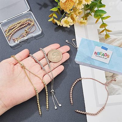6Pcs 3 Colors Half Finished Brass Cubic Zirconia Slider Bracelets ZIRC-NB0002-02-1
