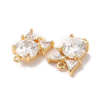 Brass Clear Glass Connector Charms KK-G465-31G-1