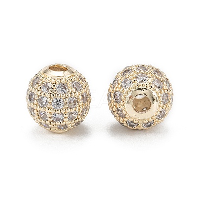 Brass Micro Pave Clear Cubic Zirconia Beads ZIRC-D274-02G-02-1