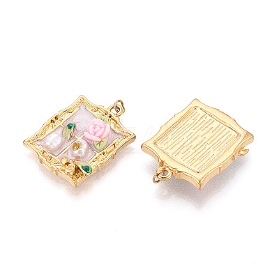 304 Stainless Steel and Enamel Resin ABS Imitation Pearl Glitter Powder Pendants STAS-T069-81M-1