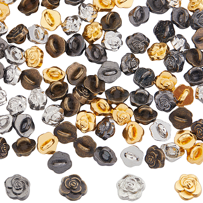 100Pcs 4 Colors Flower Mini Alloy Buttons BUTT-GF0003-83-1