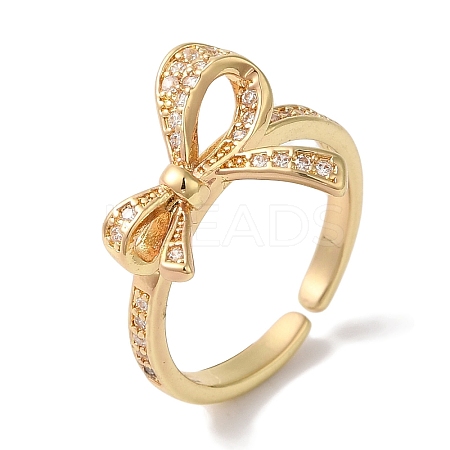 Bowknot Brass Micro Pave Clear Cubic Zirconia Open Cuff Rings for Women LS-RJEW-C098-25G-1