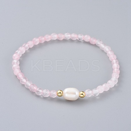Natural Rose Quartz Beads Stretch Bracelets BJEW-JB04676-01-1