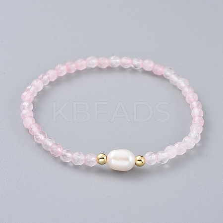 Natural Rose Quartz Beads Stretch Bracelets BJEW-JB04676-01-1