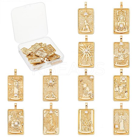 12Pcs 12 Style Brass Micro Pave Clear Cubic Zirconia Pendants KK-SC0003-01-1