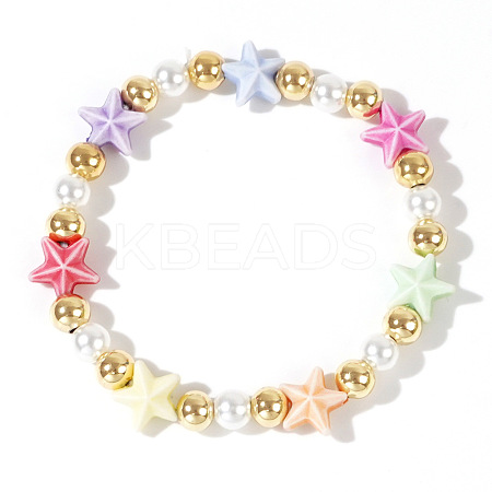 Random Color Acrylic Five-pointed Star Pearl Copper Bead Bracelet Sweet Lady Jewelry SY6165-1
