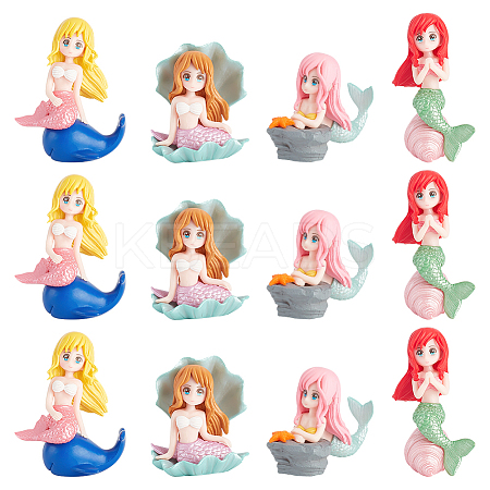 12Pcs 4 Styles Mermaid Resin Display Decorations DJEW-GA0001-45-1