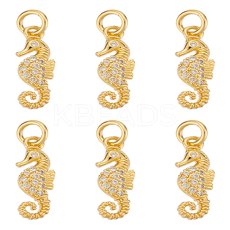 6Pcs Brass Micro Pave Cubic Zirconia Pendants KK-LP0001-41-1