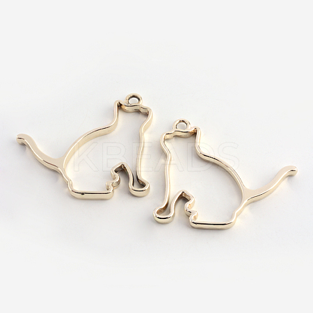 Rack Plating Alloy Kitten Open Back Bezel Pendants X-PALLOY-S047-42E-FF-1