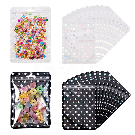 20Pcs 2 Colors Rectangle Laser Star Plastic Yin-yang Zip Top Gift Bags OPP-TA0001-13-1