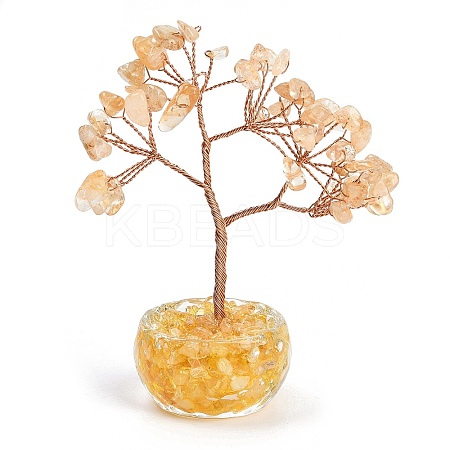 Natural Yellow Quartz Chips Tree of Life Decorations DJEW-B013-01C-1