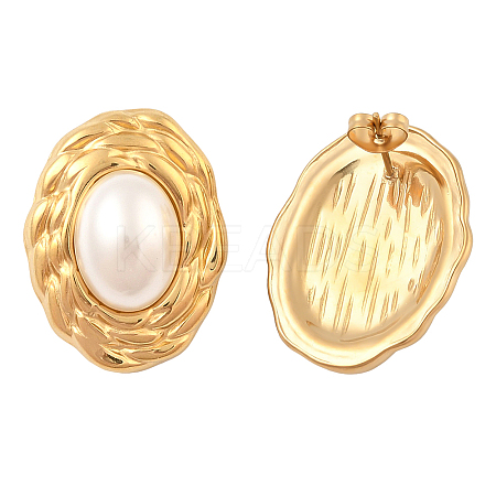 1 Pair ABS Plastic Pearl Oval Stud Earrings EJEW-FI0002-21-1