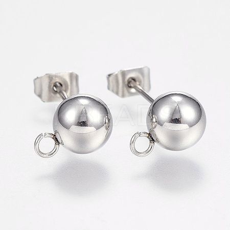 Non-Tarnish 201 Stainless Steel Ball Stud Earring Post X-STAS-F088-01P-1