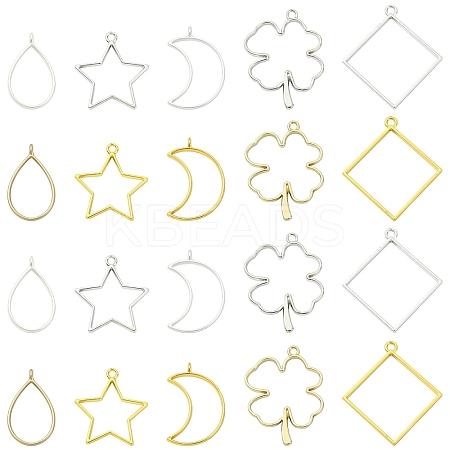 20Pcs 10 Styles Rack Plating Alloy Open Back Bezel Pendants FIND-YW0008-71-1