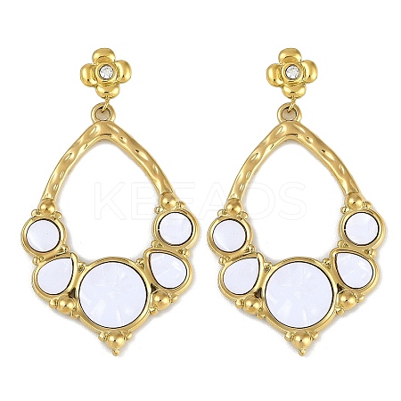 PVD Vacuum Plating 304 Stainless Steel Enamel Flower Dangle Stud Earrings EJEW-Z075-09G-01-1