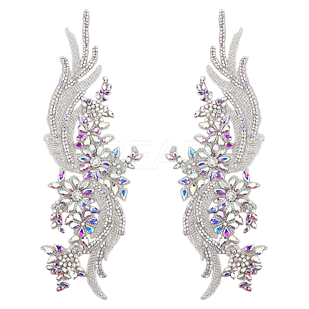 Glass Rhinestone Flower Appliques PATC-WH0005-50-1