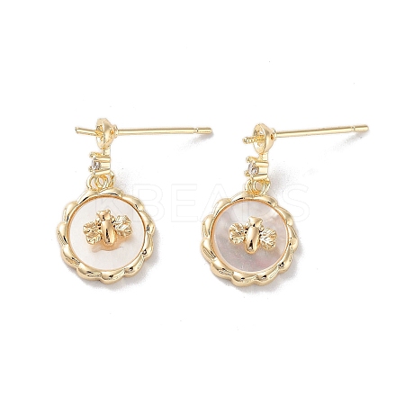 Bee Brass Micro Pave Cubic Zirconia Stud Earring Findings KK-E107-15G-02-1