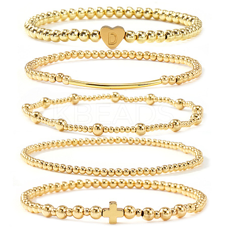 Brass and Stainless Beaded Stretch Bracelet Sets VB9693-3-1
