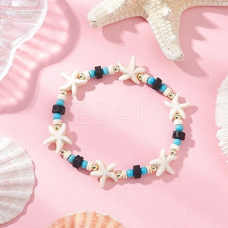 Synthetic Turquoise & Natural Lava Rock Beads Stretch Bracelets for Men Women BJEW-JB11988-04-1