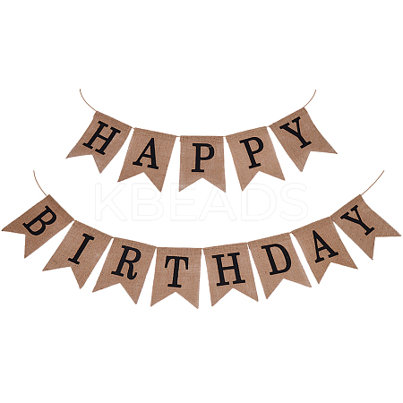 1 Set Word Happy Birthday Linen Hanging Banners Flags AJEW-SP0001-51B-1